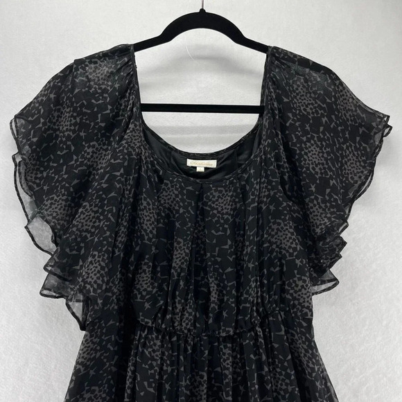 Shoshanna Dress Size 4 Silk Chiffon Geometric A-Line Mini Flutter Sleeve Black - Picture 2 of 12